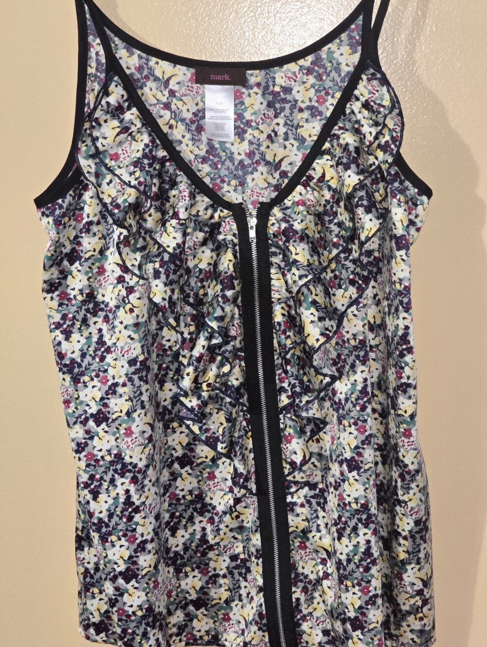 by Avon Floral Ruffle Zip Front Tank Top Size Large L Camisole Y2k